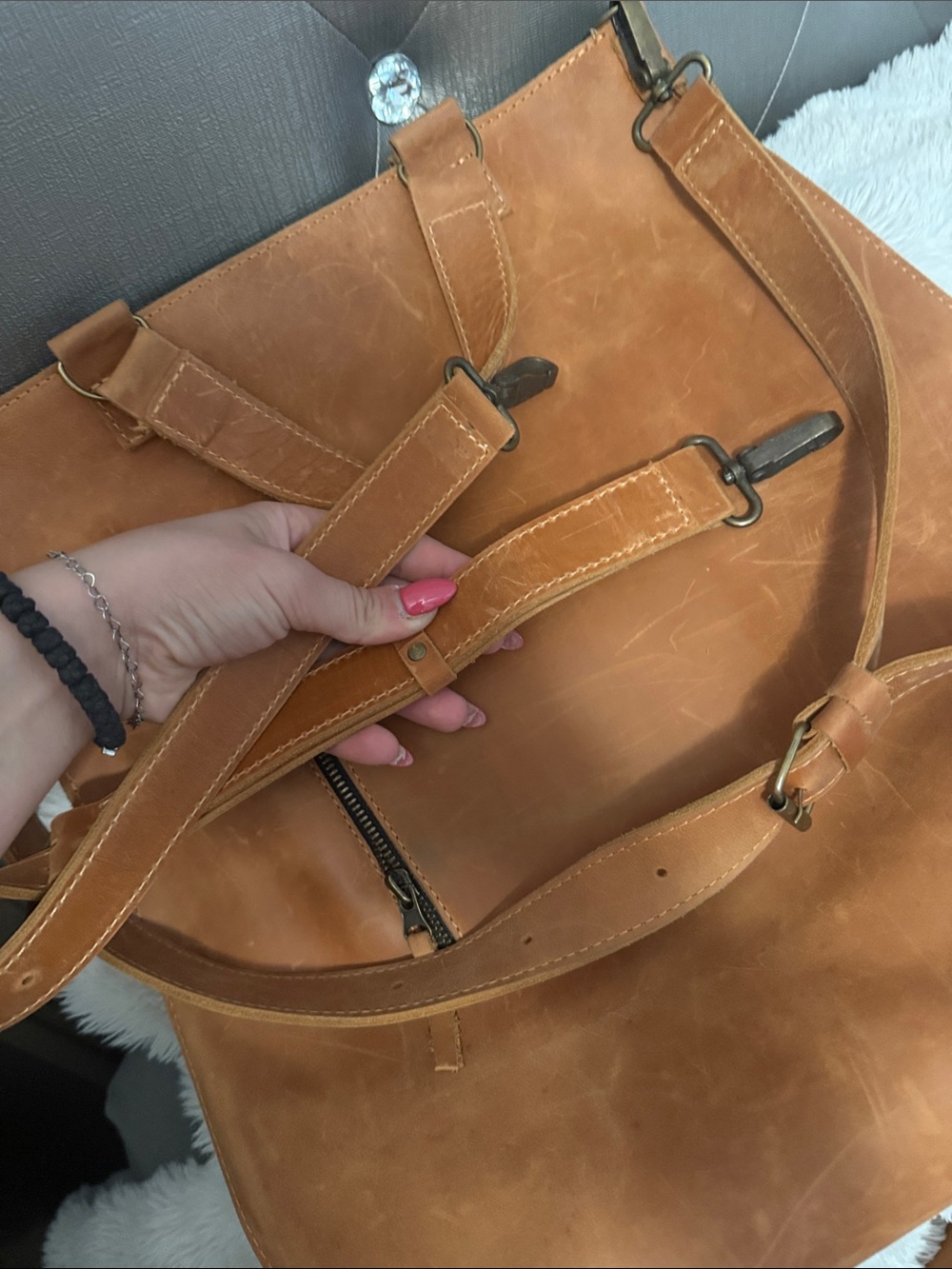 Classic Tan Leather Tote Shoulder Bag- CUSTOM !! - Picture 8 of 9